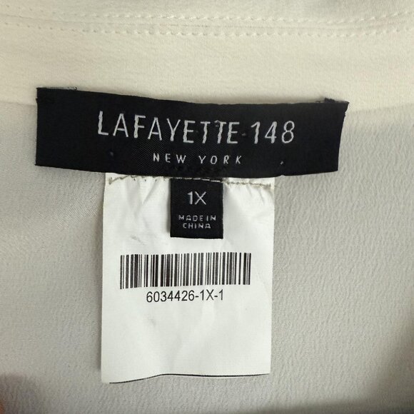 Lafayette 148 New York Shirt Womens 1X White Silk Button Front Rolled Sleeve - Picture 7 of 10